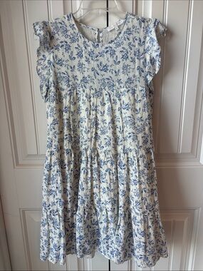 Olivaceous Cream Dress with Blue Floral Print